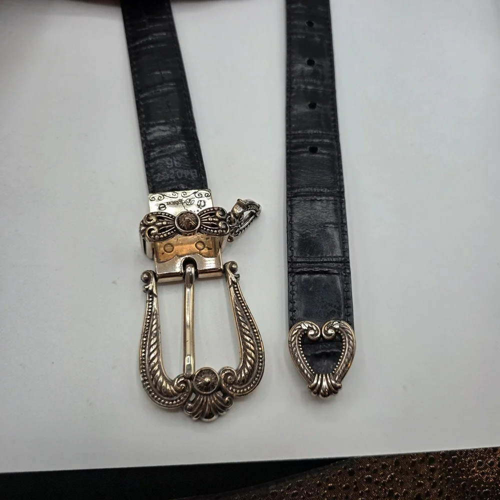 Brighton Red Black Reversible Croc Embossed Leather Western Belt 36 B40207